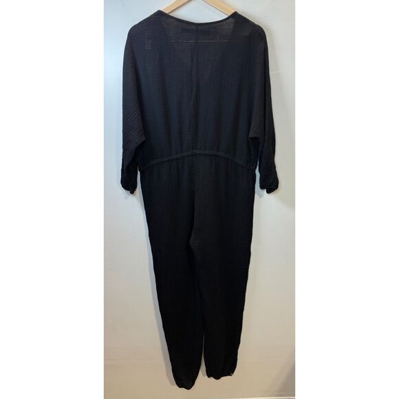 Enza Costa Tie Waist Black Cotton Gauze Jumpsuit Women’s Size 1 Long Sleeve - Picture 5 of 6